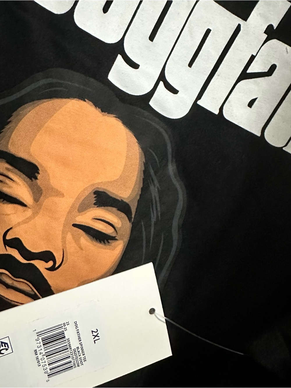 Graphic Black Tee with Large Portrait and White Text Brand New Size 2XL